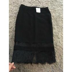 topshop ribbel rok stretch zwart kant s 36 nieuw