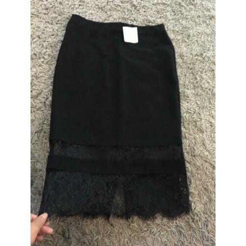 topshop ribbel rok stretch zwart kant s 36 nieuw