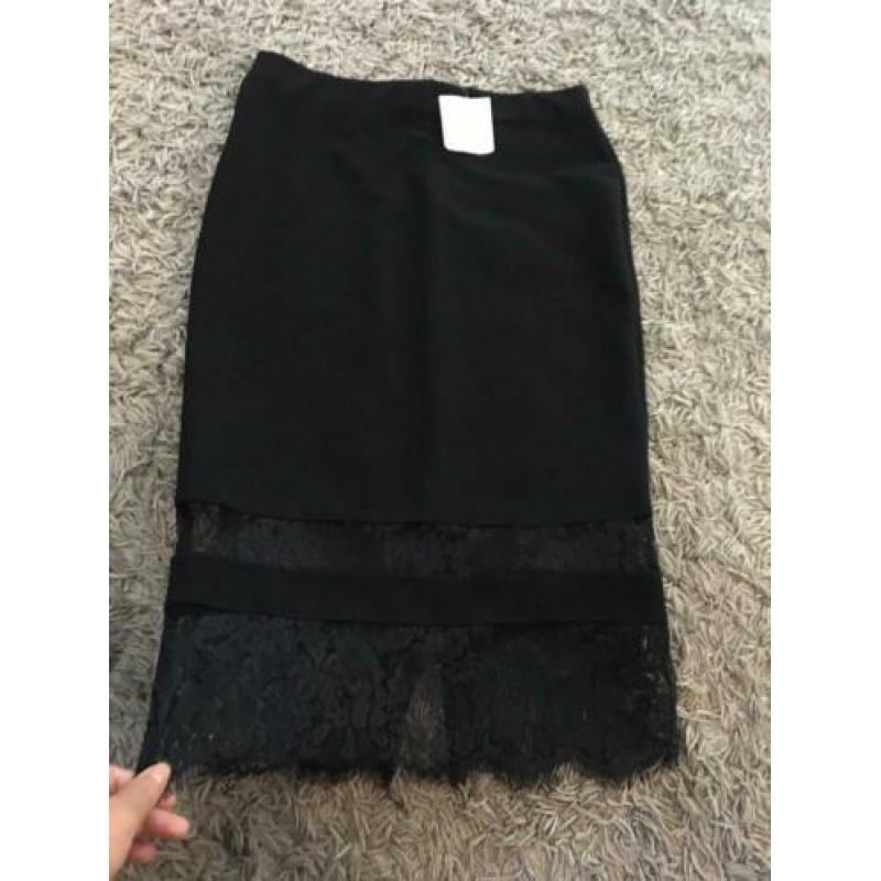 topshop ribbel rok stretch zwart kant s 36 nieuw