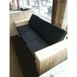 Sale! Loungebank 165cm van nieuw steigerhout & kussens €225