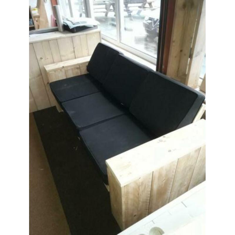 Sale! Loungebank 165cm van nieuw steigerhout & kussens €225