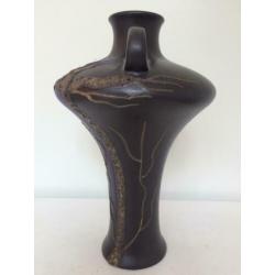 VINTAGE Ruscha vaas Art Nouveau stijl 31CM Matzwart goud