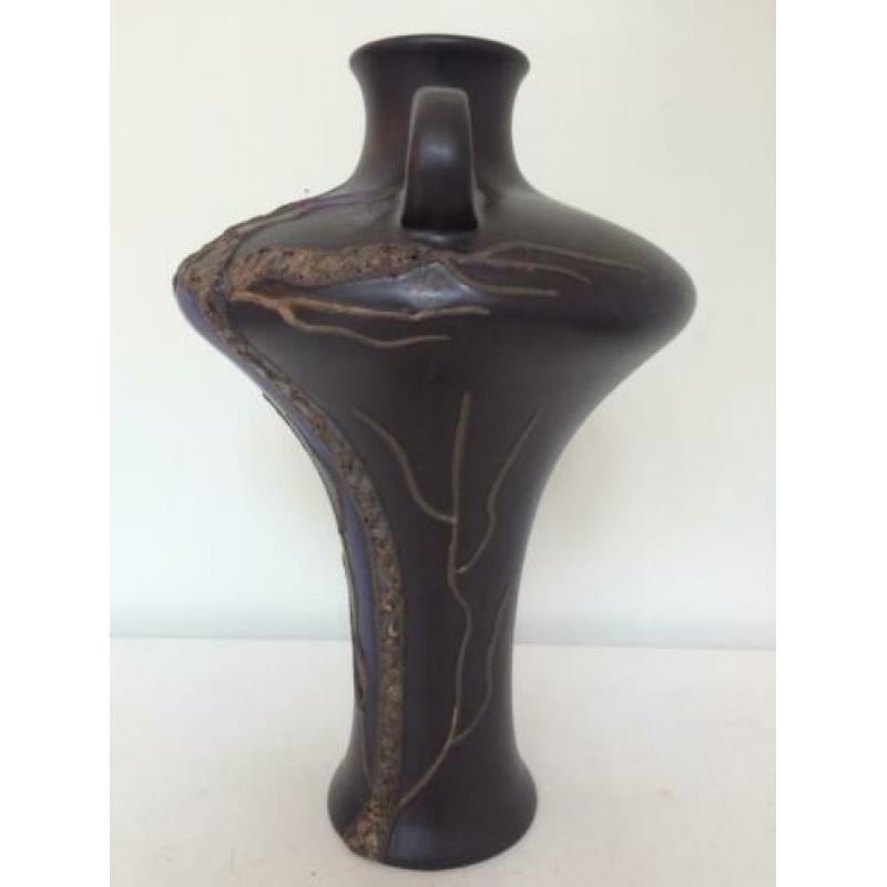 VINTAGE Ruscha vaas Art Nouveau stijl 31CM Matzwart goud