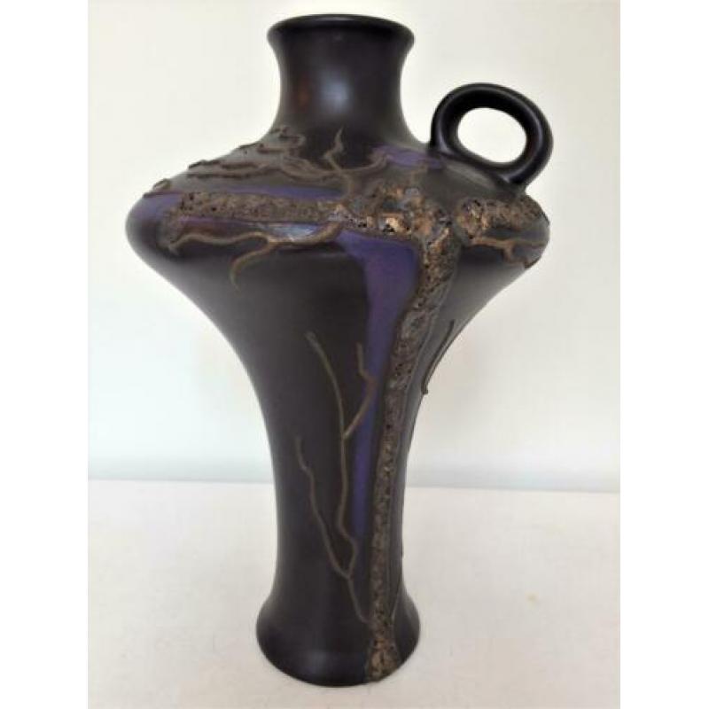 VINTAGE Ruscha vaas Art Nouveau stijl 31CM Matzwart goud