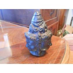1807 antiek metalen aziatisch beeldje met 3 gezichten 13x8cm