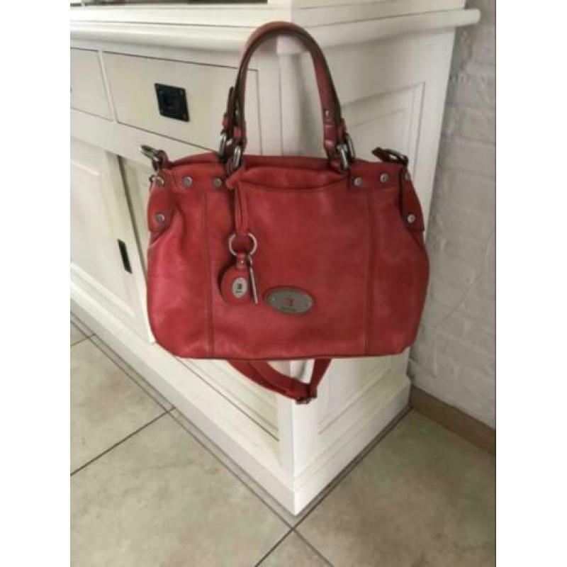 claudio ferrici damestas 2 x - fossil rode leren tas