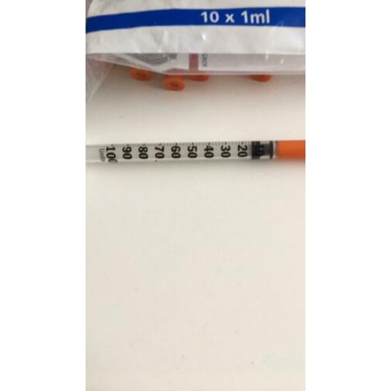 Insuline spuiten 1ml 0,33 mm (29G) x 12,7 mm 19 stuks nieuw