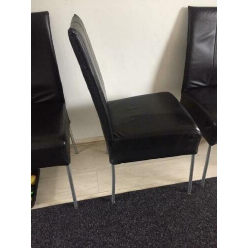 Stoelen zwart leer 4 x eetkamer stoelen