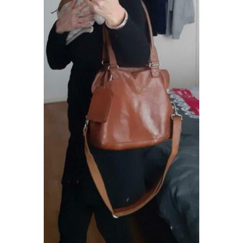 Cognac kleurige Cowboybag onbeschadigd zgan echt leer
