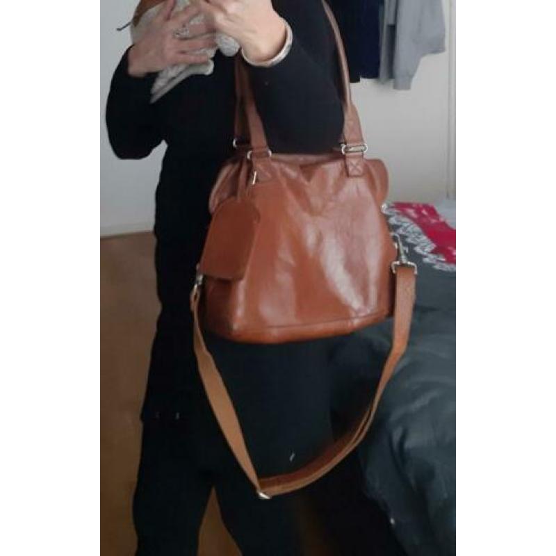 Cognac kleurige Cowboybag onbeschadigd zgan echt leer