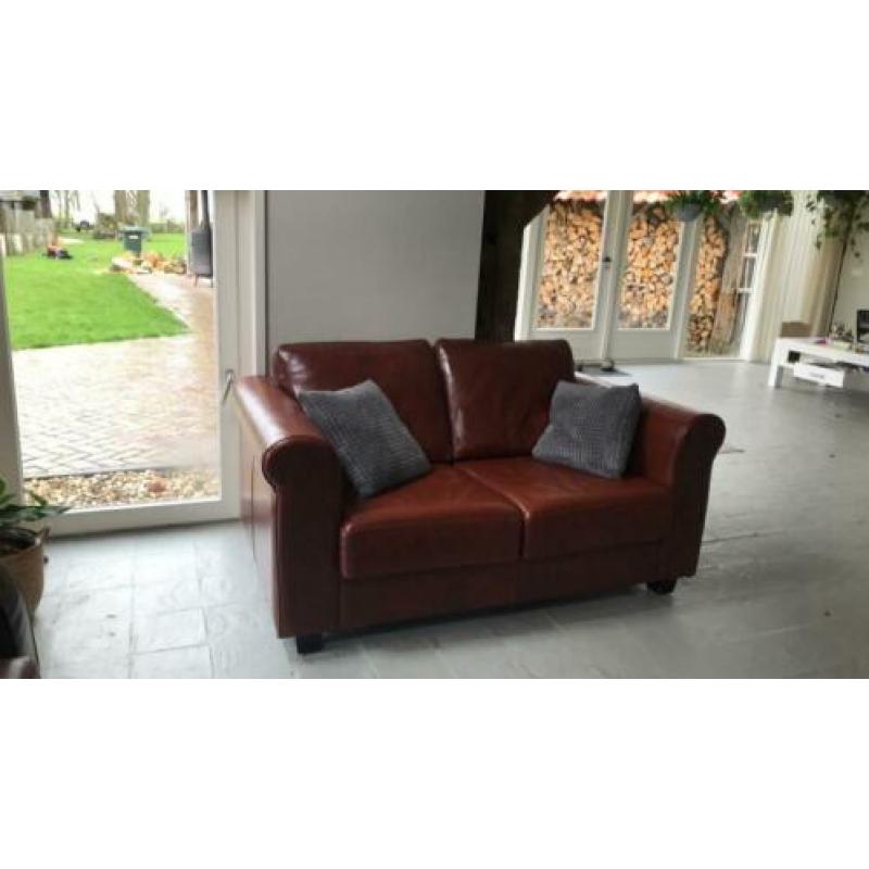 Cognac leren bank 2 zits