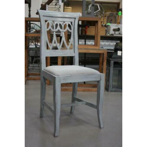 4 hele mooie sierlijke eetkamerstoelen hout stof brocante