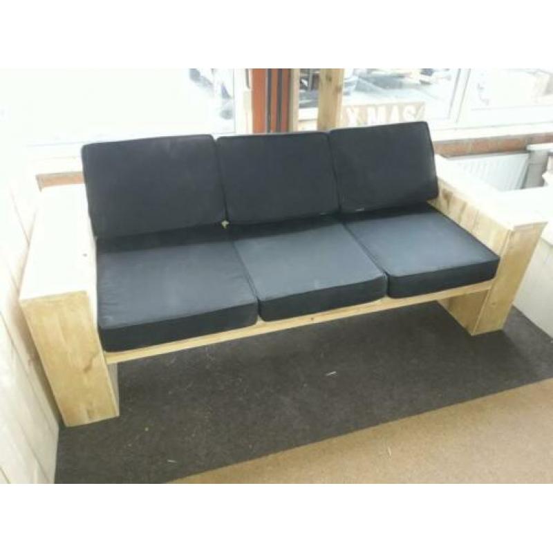 Sale! Loungebank 165cm van nieuw steigerhout & kussens €225