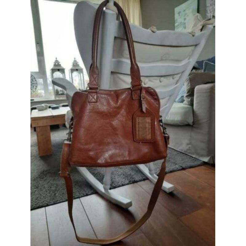 Cognac kleurige Cowboybag onbeschadigd zgan echt leer