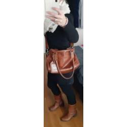 Cognac kleurige Cowboybag onbeschadigd zgan echt leer