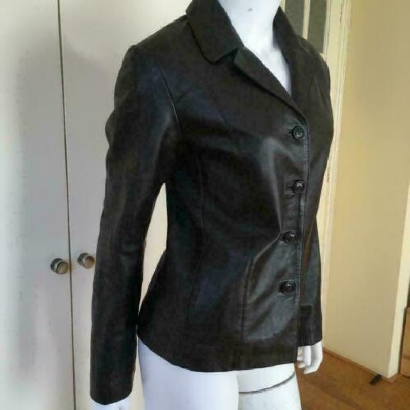 3909 Gloednieuwe bruine leren jas blazer CHAZZ; Mt=36