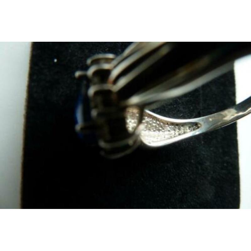 Zilveren ring 925, blauw, geslepen rijnsteen, maat 20