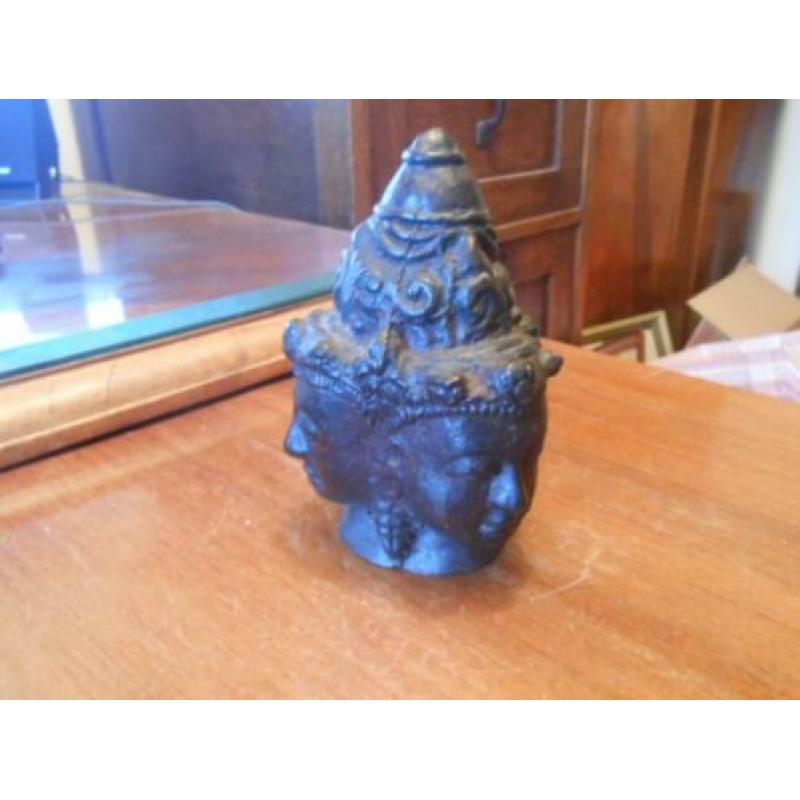1807 antiek metalen aziatisch beeldje met 3 gezichten 13x8cm