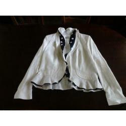 SCARVA offwhite linnen jasje met blauw afgezet