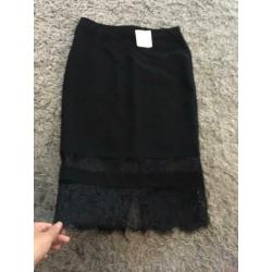topshop ribbel rok stretch zwart kant s 36 nieuw