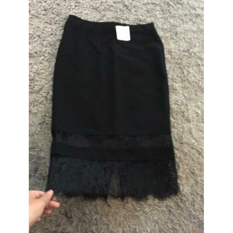 topshop ribbel rok stretch zwart kant s 36 nieuw
