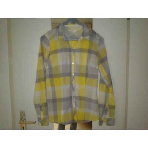 Blouse van Esprit maat XS (34) geel grijs geblokt NIEUW