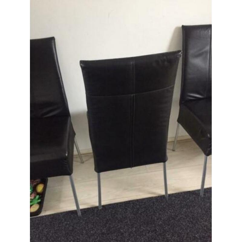 Stoelen zwart leer 4 x eetkamer stoelen