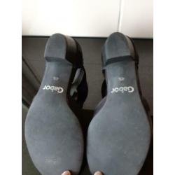 Zwart suede schoenen Gabor laag hakje, open teen mt 4,5/37,5