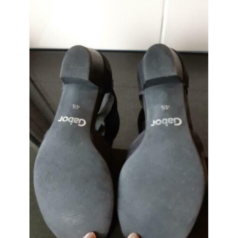 Zwart suede schoenen Gabor laag hakje, open teen mt 4,5/37,5
