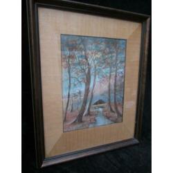 Mooi Ingelijste Pastel met Boerderij Gesigneerd 59 x 48 cm
