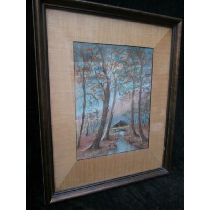 Mooi Ingelijste Pastel met Boerderij Gesigneerd 59 x 48 cm