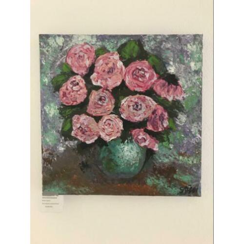 Modern schilderij. Rozen in een vaas. Stilleven. 50X50 cm