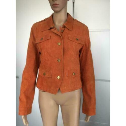 E108 oranje echt suede-leren jasje maat 40/42 blazer colbert