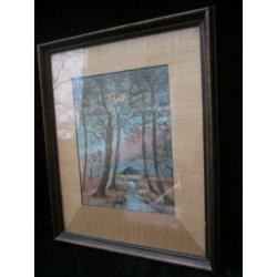 Mooi Ingelijste Pastel met Boerderij Gesigneerd 59 x 48 cm