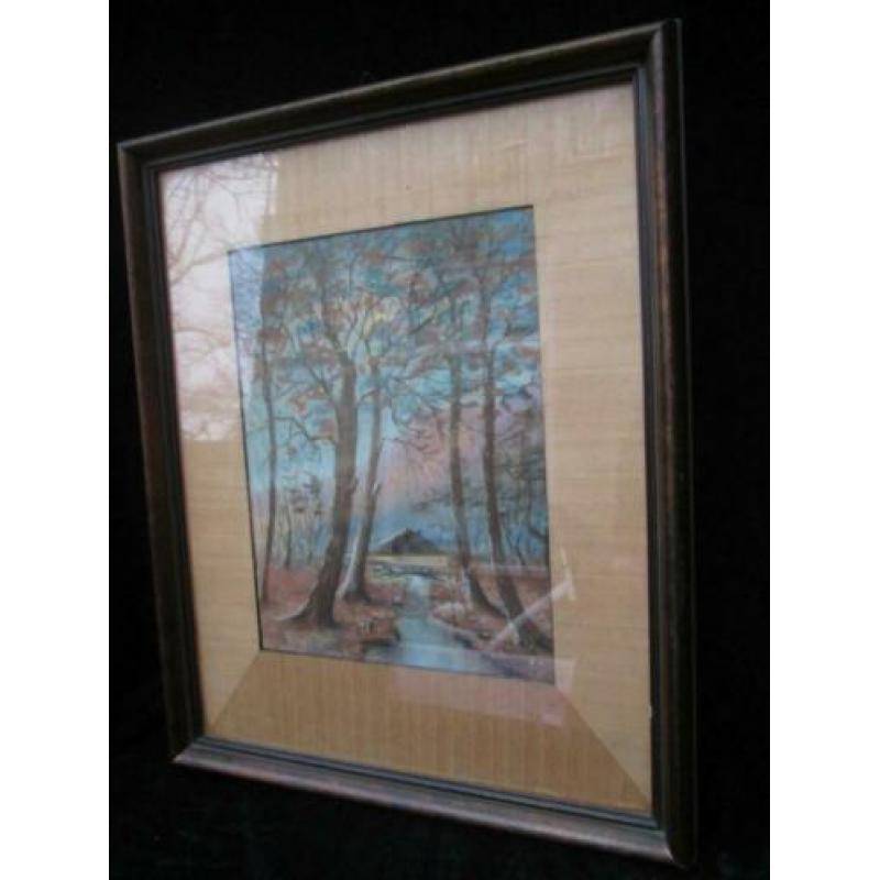 Mooi Ingelijste Pastel met Boerderij Gesigneerd 59 x 48 cm