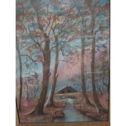 Mooi Ingelijste Pastel met Boerderij Gesigneerd 59 x 48 cm