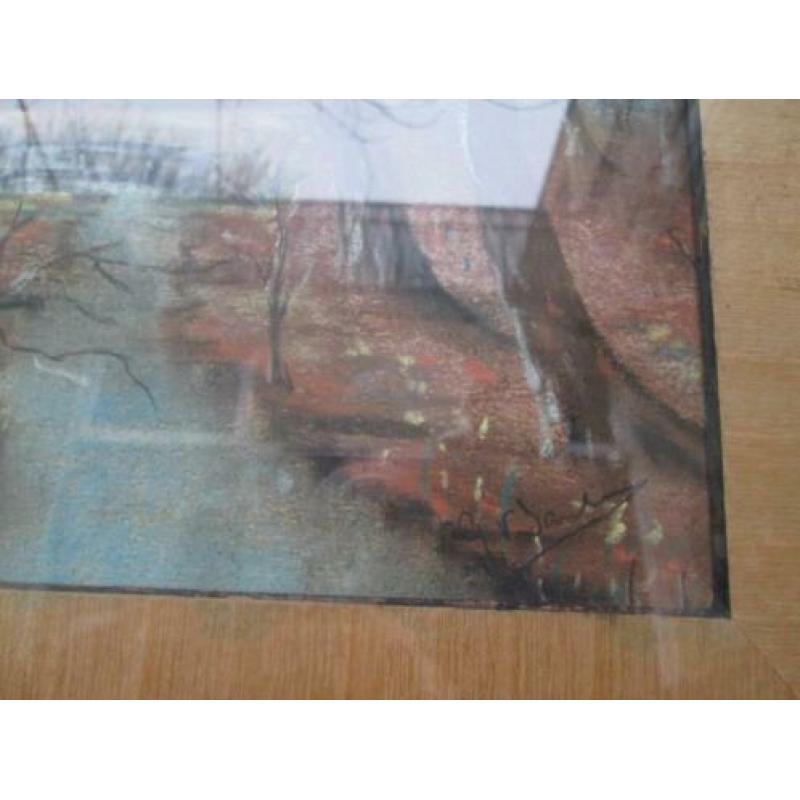 Mooi Ingelijste Pastel met Boerderij Gesigneerd 59 x 48 cm
