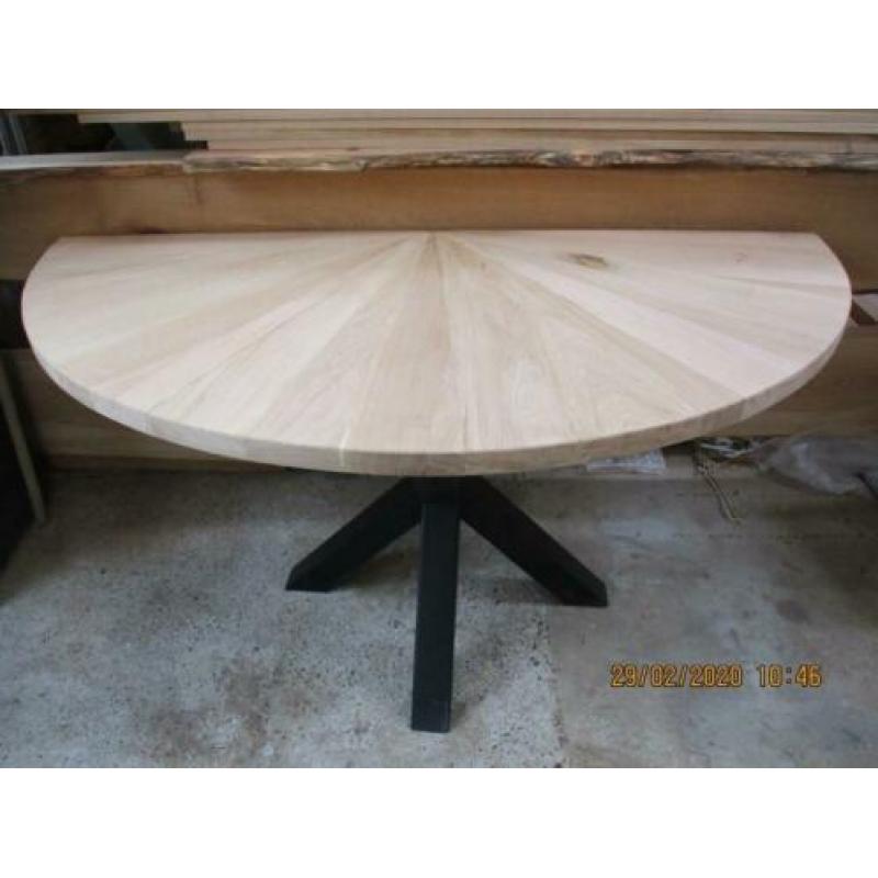 massief eiken Bureau tafel half rond met spin poot