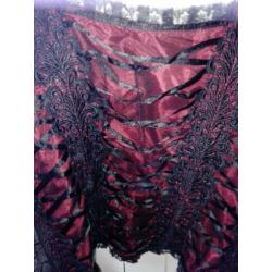 Steampunk Gothic Sinister corset top, zwart/wijn rood kant S