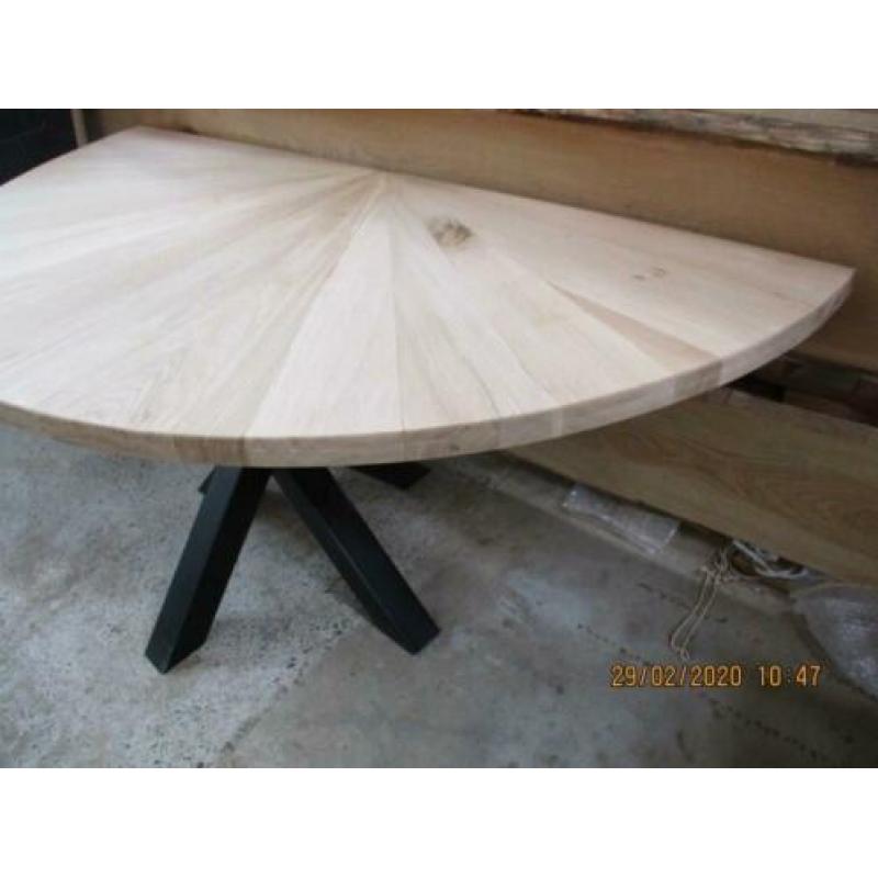 massief eiken Bureau tafel half rond met spin poot