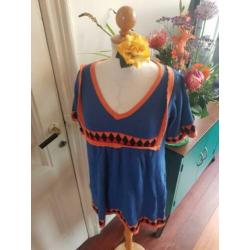 Boho hippie anthropologie top shirt blauw retro gebreid