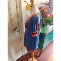 Boho hippie anthropologie top shirt blauw retro gebreid