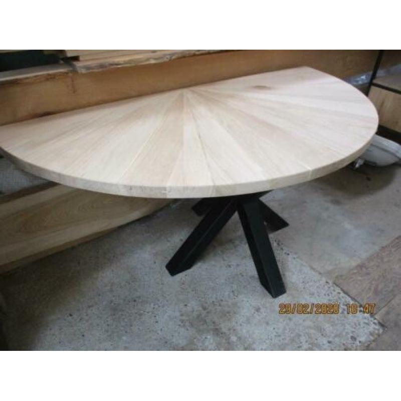 massief eiken Bureau tafel half rond met spin poot