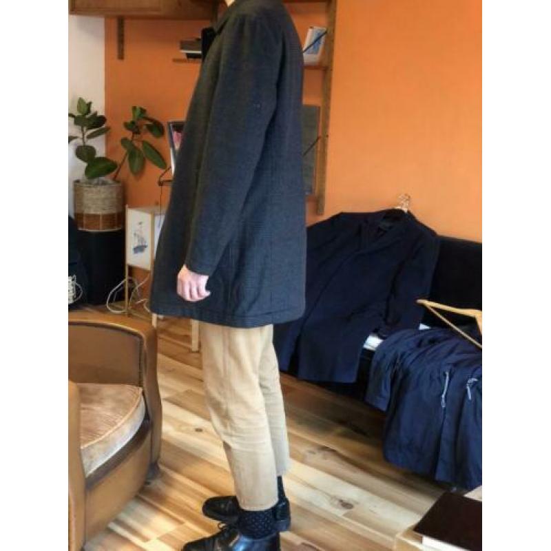 Tommy Hilfiger, grijze geruitte wollen jas, 50 / M, L