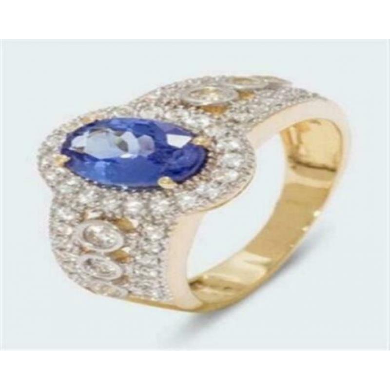 Ring 9kt goud met Tanzaniet Deluxe VVS 1,3 ct mt 16,5