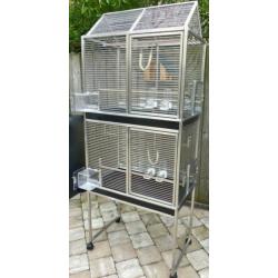 Grote geheel RVS vogelkooi met 2 afzonderlijke kooien