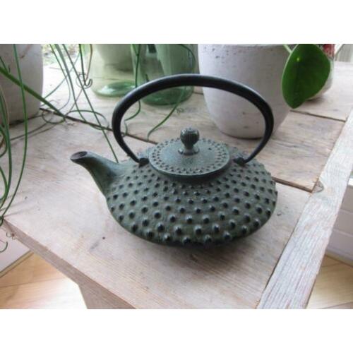 Xilin theepot gietijzer groen hobnail deco