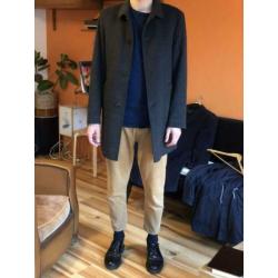 Tommy Hilfiger, grijze geruitte wollen jas, 50 / M, L