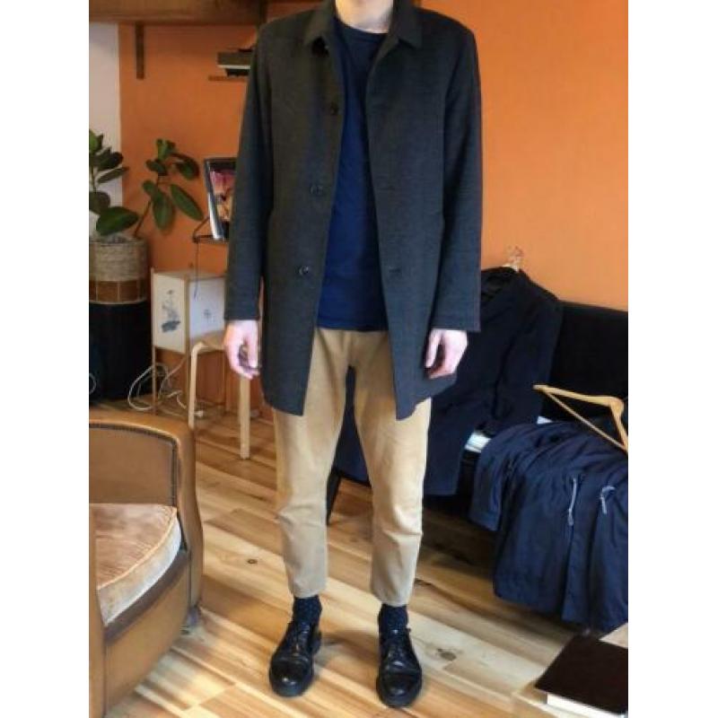 Tommy Hilfiger, grijze geruitte wollen jas, 50 / M, L