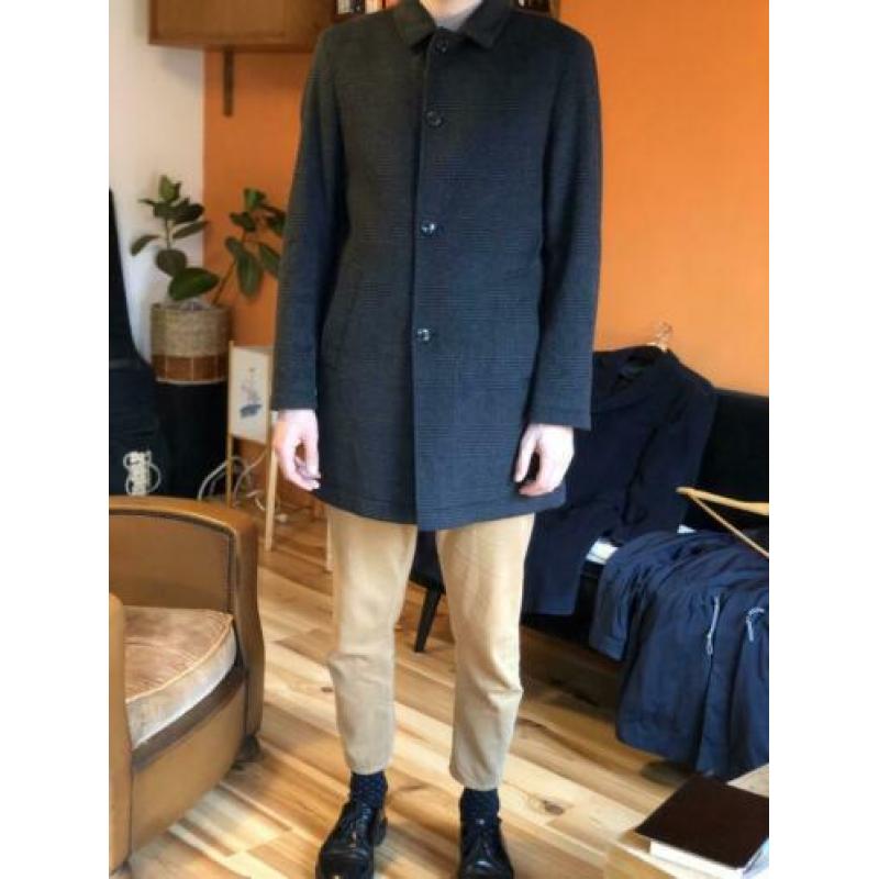 Tommy Hilfiger, grijze geruitte wollen jas, 50 / M, L